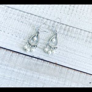 Bohemian White Pearl Teardrop Silver Earrings NWT
